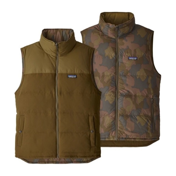 Patagonia Men’s Reversible Bivy Down Vest - Forest Green + Camo; Size - Large - Picture 1 of 3